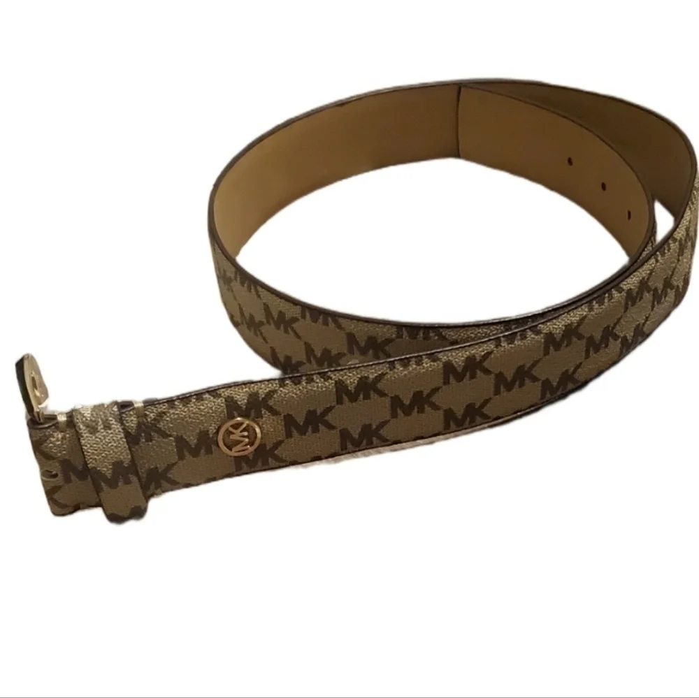 Michael Kors Monogram Belt Brass Buckle Logo
